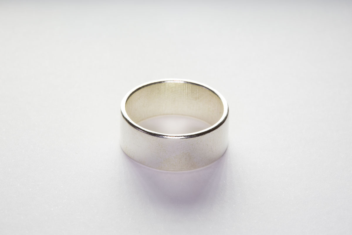The Basic Flat Ring, 3D printed in silver.