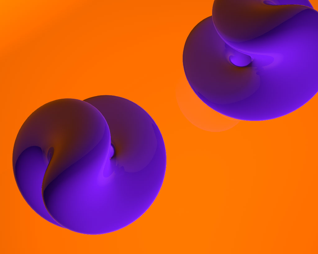 A purple sculpture on an orange background
