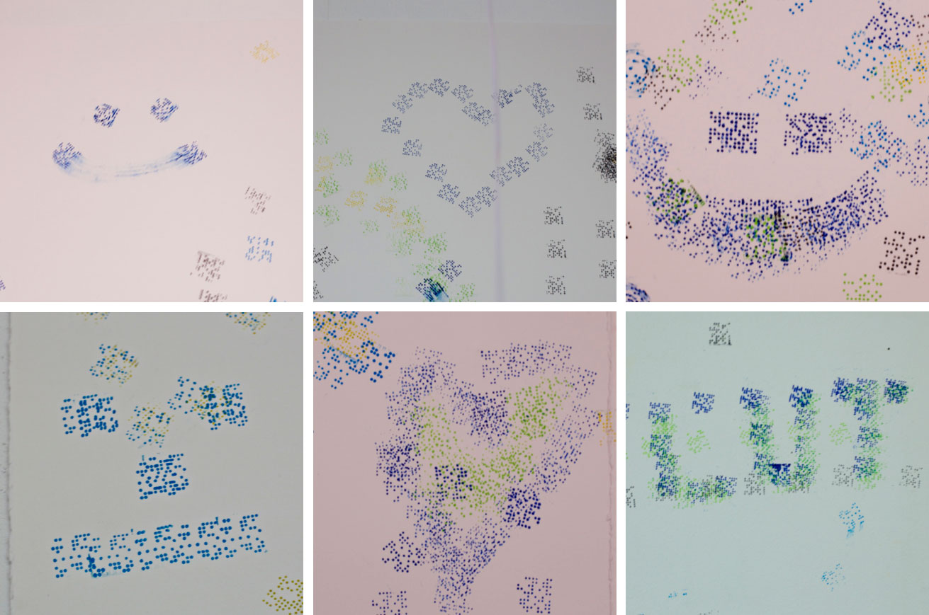 Expected interactions: people drew faces, hearts, and wrote their name.