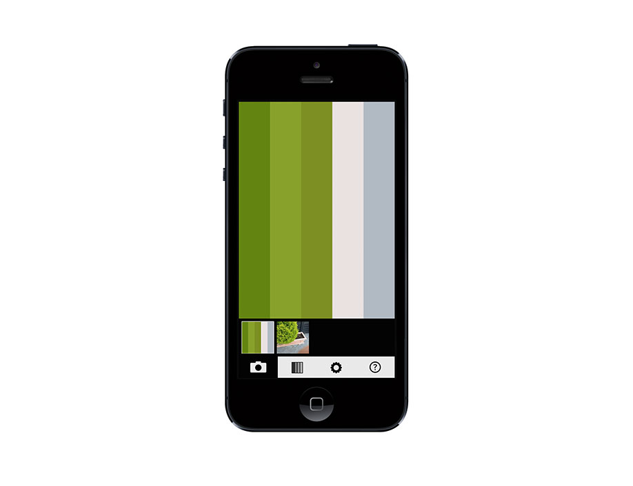 The live view of the swatcher app. Point your phone to anything to generate a color palette.