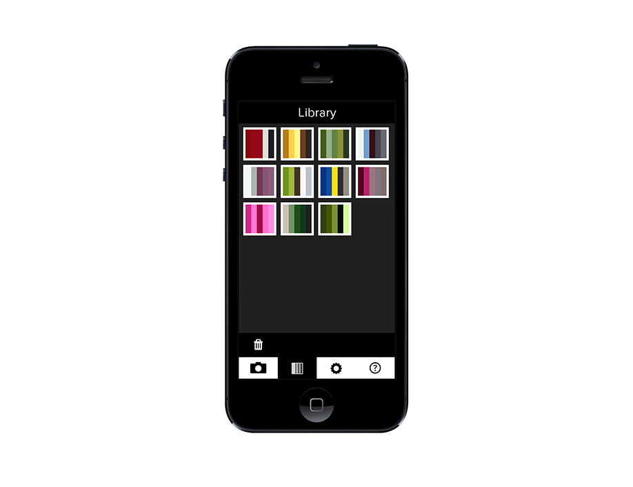 The library screen with some color palettes made with the app.